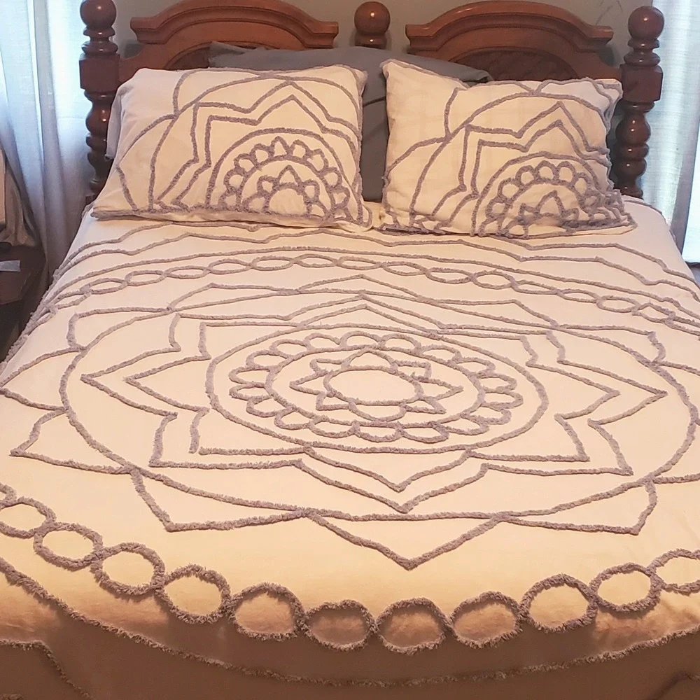 Martha Stewart Duvet Cover Queen Chenille Bedspread Tufted Blue Floral 2 Shams
